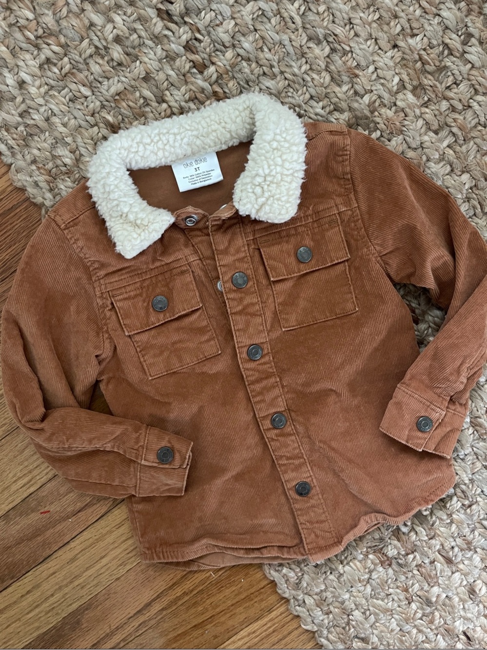 Toddler Rust Brown Corduroy Jacket with Sherpa Collar